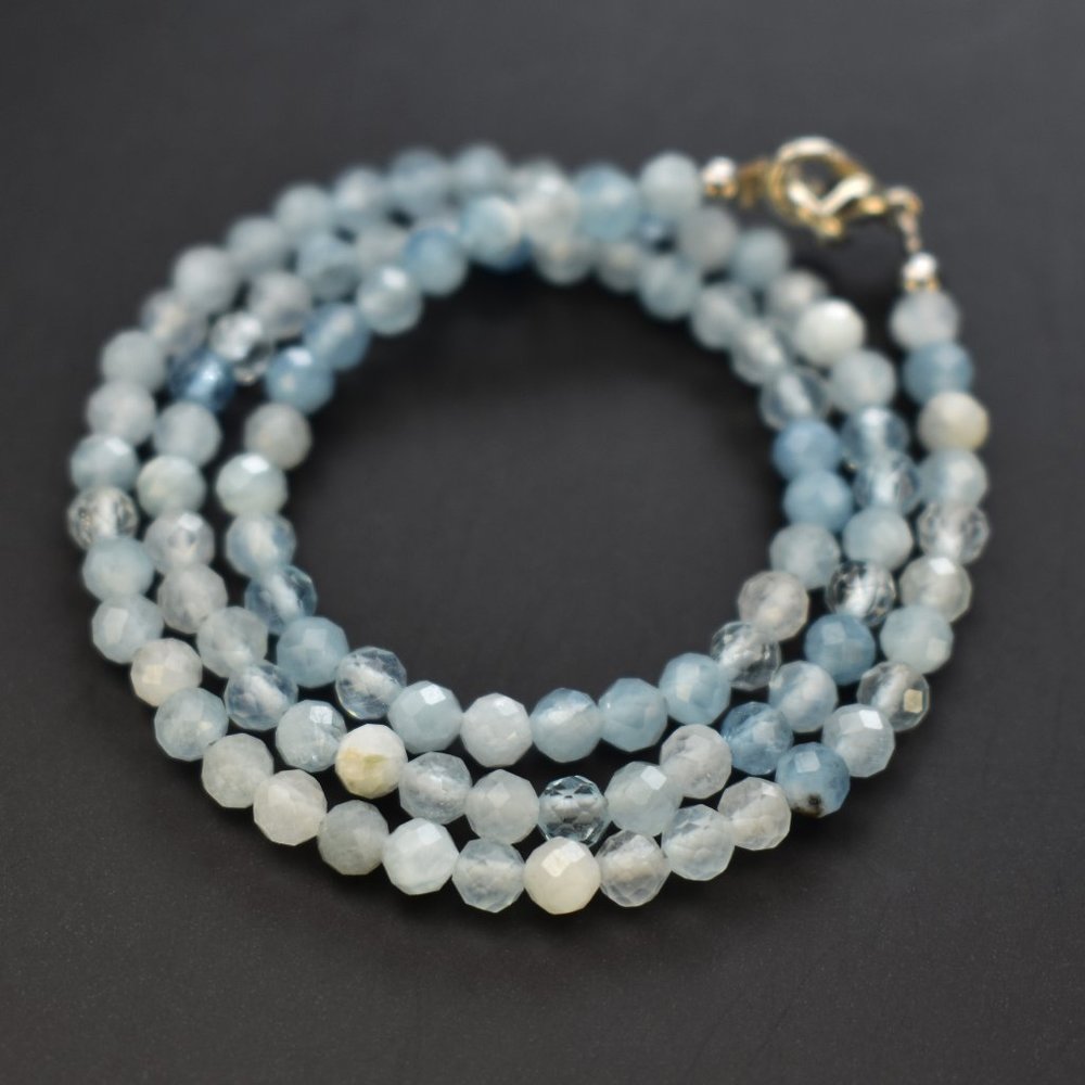 Dainty sky blue aquamarine necklace, unusual tiny gemstone crystal choker